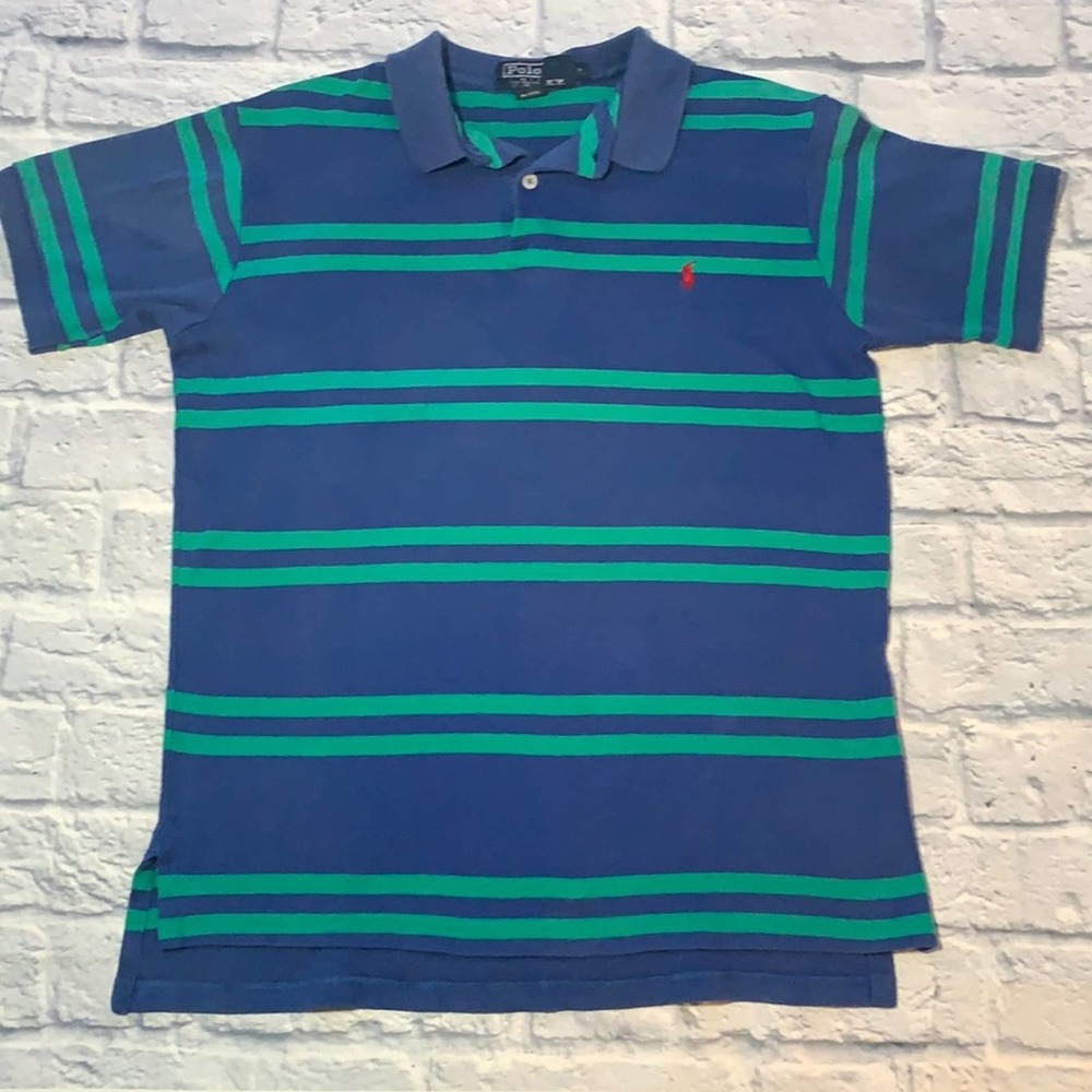 Ralph Lauren Polo Shirt Size XL - Blue and Green Stripes - Y2K